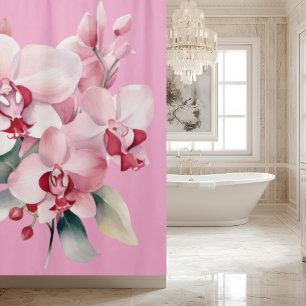 Para Box Cortina de Banho de Orquídeas Rosa Elegante