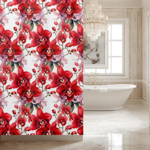 Para Box Cortina de Banho de Orquídeas Vermelhas Elegantes