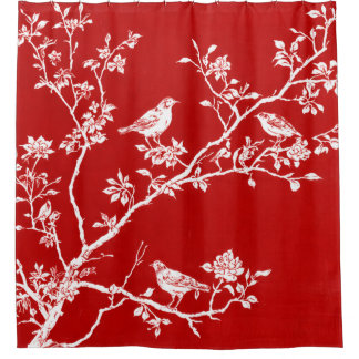 Para Box Cortina de Banho de Pássaro em Chinoiserie Vermelh
