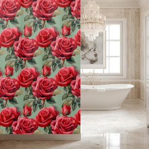 Para Box Cortina de Banho de Rosas Vermelhas em Verde Salvi