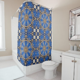 Para Box Cortina de Banho Decorativa Azul Dourada