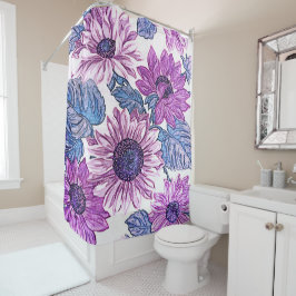 Para Box Cortina de Banho Delícia Floral Roxa e Azul