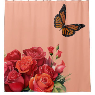 Para Box Cortina de Banho Elegante Rosa Vermelho Rosas & Bo