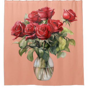 Para Box Cortina de Banho Elegante Rosas Vermelhas e Rosas