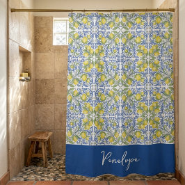 Para Box Cortina de Banho em Azulejo Azul Majólica com Limã