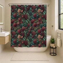 Cortina de Banho Floral Art Nouveau Rosa Teal Dour