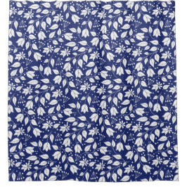 Para Box Cortina de Banho Floral Azul Escuro e Branco