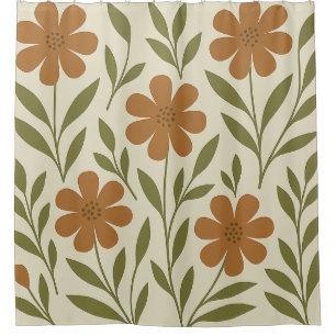 Para Box Cortina de Banho Floral Bege e Laranja