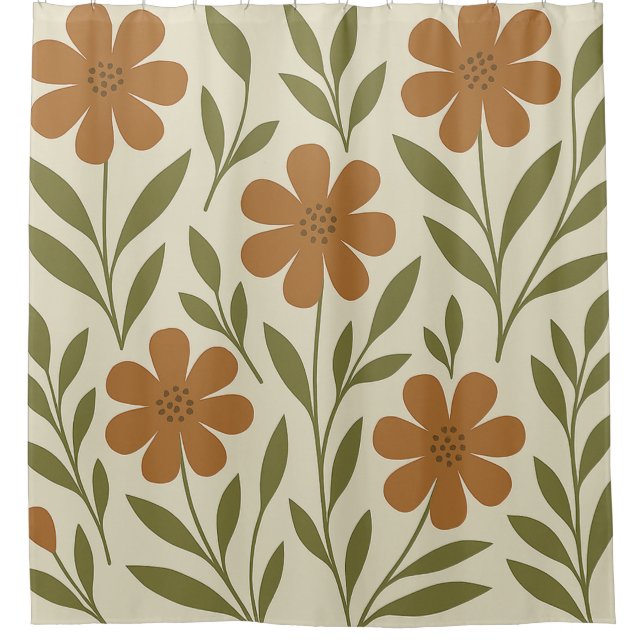 Para Box Cortina de Banho Floral Bege e Laranja (Frente)