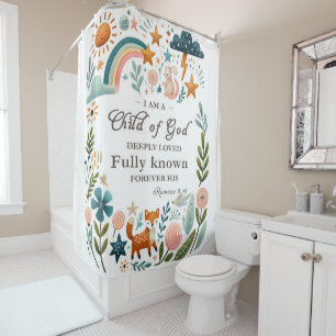 Para Box Cortina de Banho Floral com Versículo Bíblico Boêm