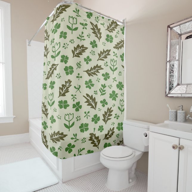 Para Box Cortina de Banho Floral Creme e Verde (In Situ)