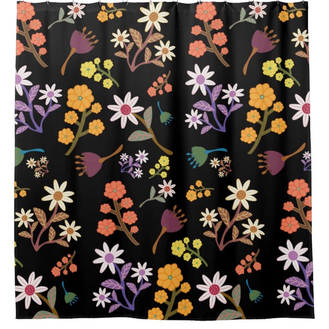 Para Box Cortina de Banho Floral Preta (Frente)