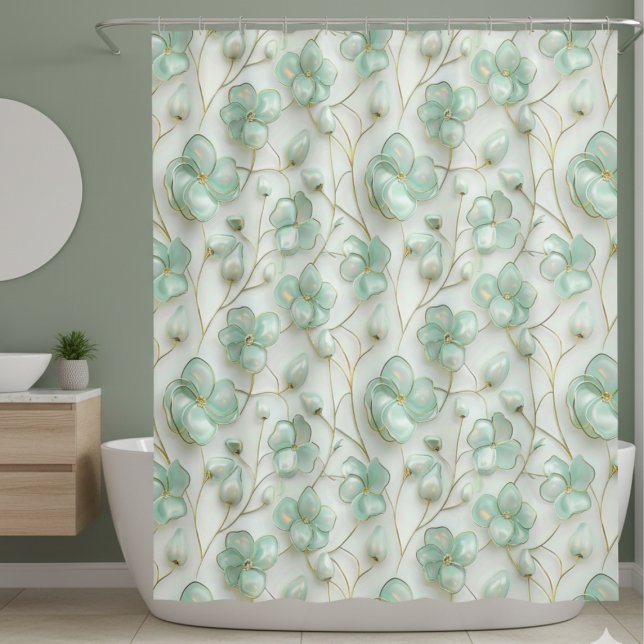Para Box Cortina de Banho Floral Verde (elegant aqua green gold floral shower curtain)