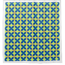 Cortina de Banho Geométrica Azul Amarelo Mediterrâ