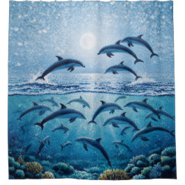 Para Box Cortina de Banho Golfinhos Lua Cheia