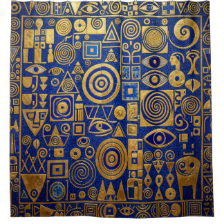 Para Box Cortina de Banho Klimt Azul+Ouro Renascimento Egíp