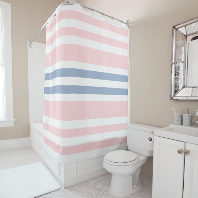Para Box Cortina de Banho Listra Rosa & Branco Azul (In Situ)