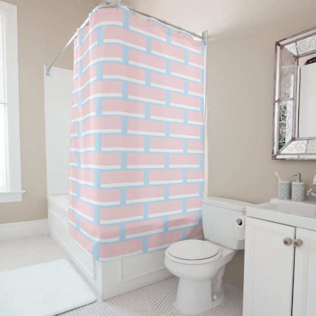 Para Box Cortina de Banho Listra Rosa & Branco Azul (In Situ)