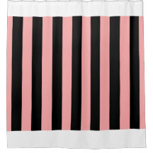 Cortina de Banho Listrada de Preto e Rosa Coral