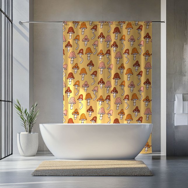 Para Box Cortina de Banho Meados do Século Cobre & Rosa Pop (Mid-Century Shower Curtain Copper & Pink Pop)