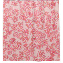 Cortina de Banho Moderna Floral Laranja e Rosa