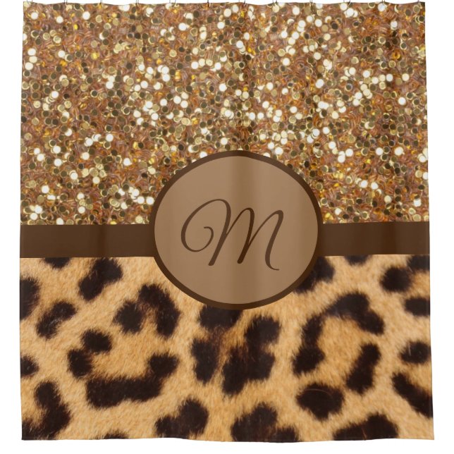 Para Box Cortina de Banho Monogramada Dourada Leopardo (Frente)