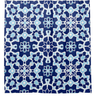 Para Box Cortina de Banho Mosaico Geométrico Azul