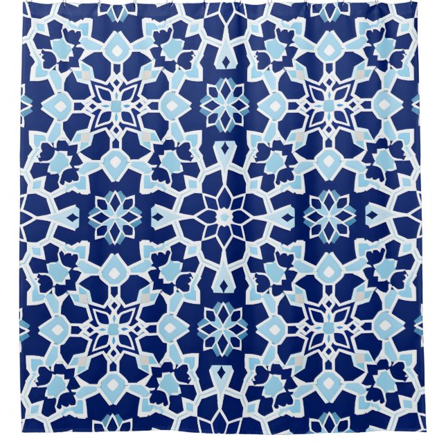 Para Box Cortina de Banho Mosaico Geométrico Azul (Frente)