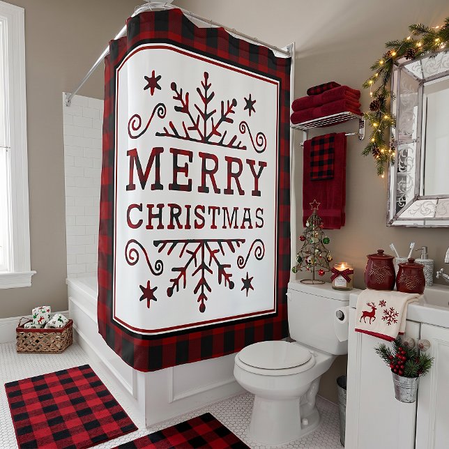 Para Box Cortina de Banho Plaid Natal Feliz (Criador carregado)