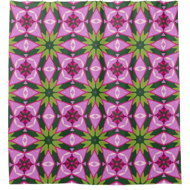 Para Box Cortina de Banho Retro Rosa e Verde Ousada (Frente)