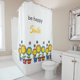Para Box Cortina de Banho Seja Feliz Sorriso Girassóis Flor
