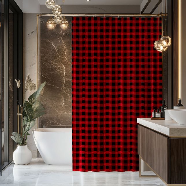 Para Box Cortina de Banho Vermelha Preta Presente Aconchega (Red Black Shower Curtain Cozy Gift for New Start)