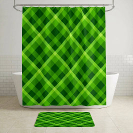 Para Box Cortina de Banho Xadrez Verde Árvore Bonita