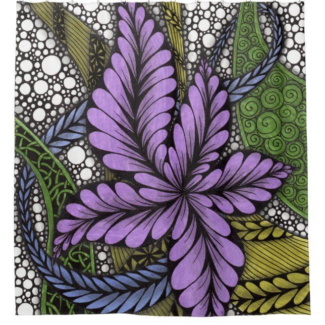 Para Box Cortina de Banho Zentangle Floral Roxa Artística - (Frente)