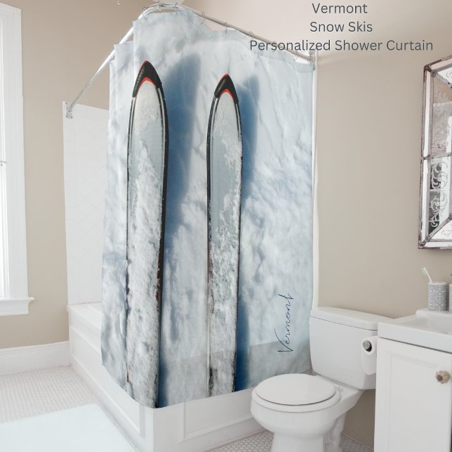 Para Box Cortina de Chá de Esqui Vermont Ski (Vermont Snow Skis Personalized Shower Curtain)