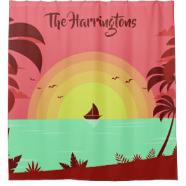 Para Box Cortina de chá de nome personalizado do Beach Illu