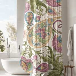Para Box Cortina de Chá Floral de Paisley Verde e Púrpura