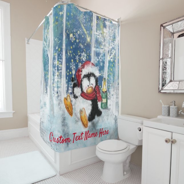 Para Box Cortina de Chá Pinguim Natal com Texto Personaliza (In Situ)