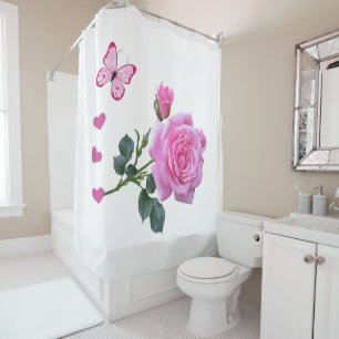 Para Box Cortina de chá Rosa Rosa Rosa Floral Borboleta Ros