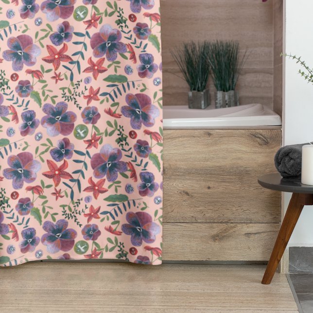 Para Box Cortina de chuveiro com estampa floral rosa boho (Criador carregado)