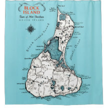 Cortina de chuveiro com mapa da Ilha Block RI