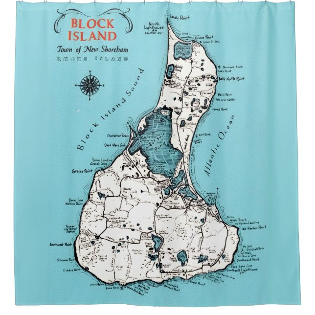 Para Box Cortina de chuveiro com mapa da Ilha Block RI (Frente)