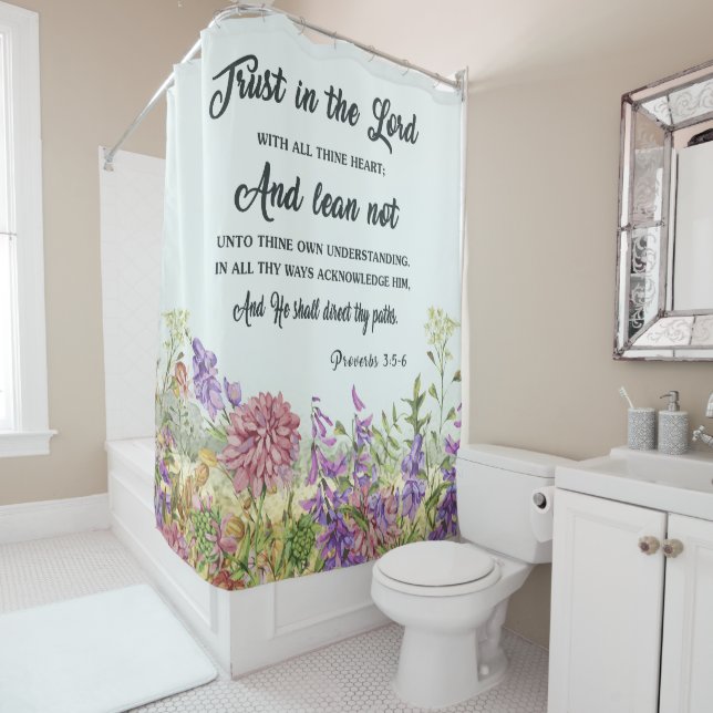 Para Box Cortina de Chuveiro com Versículo Bíblico e Flores (In Situ)