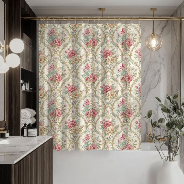 Para Box Cortina de Chuveiro Damask Sentimento Vitoriano Pa (Damask Shower Curtain Soft Pastel Victorian Feel)