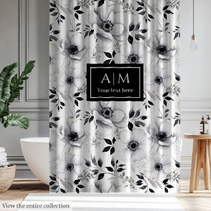 Para Box Cortina de chuveiro de flores preto e branco elega