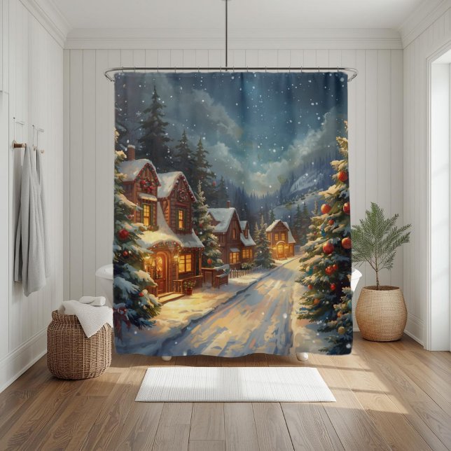 Para Box Cortina de Chuveiro de Natal da Aldeia de Inverno  (Criador carregado)