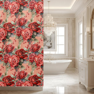 Para Box Cortina de Chuveiro de Rosas Vermelhas Elegantes R