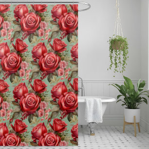 Para Box Cortina de Chuveiro de Rosas Vermelhas em Verde Sa