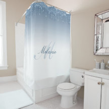cortina de chuveiro elegante monograma azul