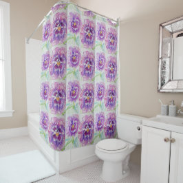 Para Box Cortina de chuveiro floral com flores de Pansy ros